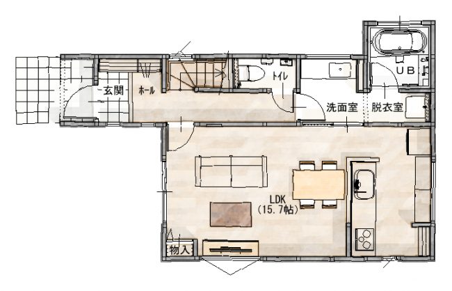 新潟市東区上木戸の新築建売住宅1階間取り図