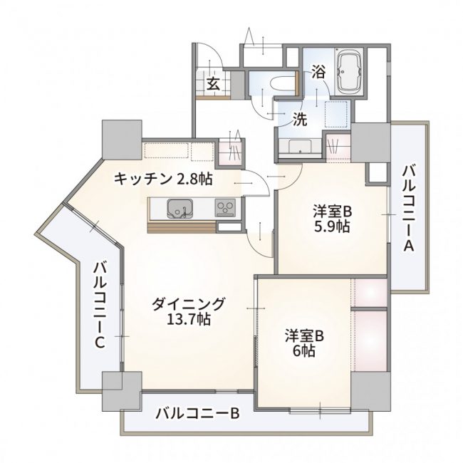 新潟市中央区川岸町 リバーステージ新潟401号室 2LDK間取り図