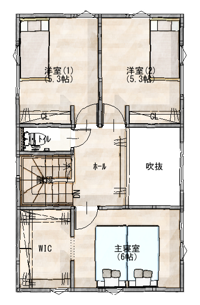 新潟市西区坂井東B棟の2階間取り図