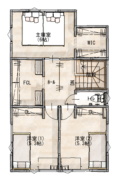 新潟市西区坂井東A棟の2階間取り図