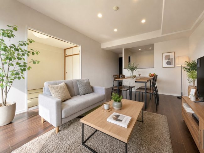 新潟市中央区 サーパス関屋田町604号室のリフォーム済みリビングダイニング
