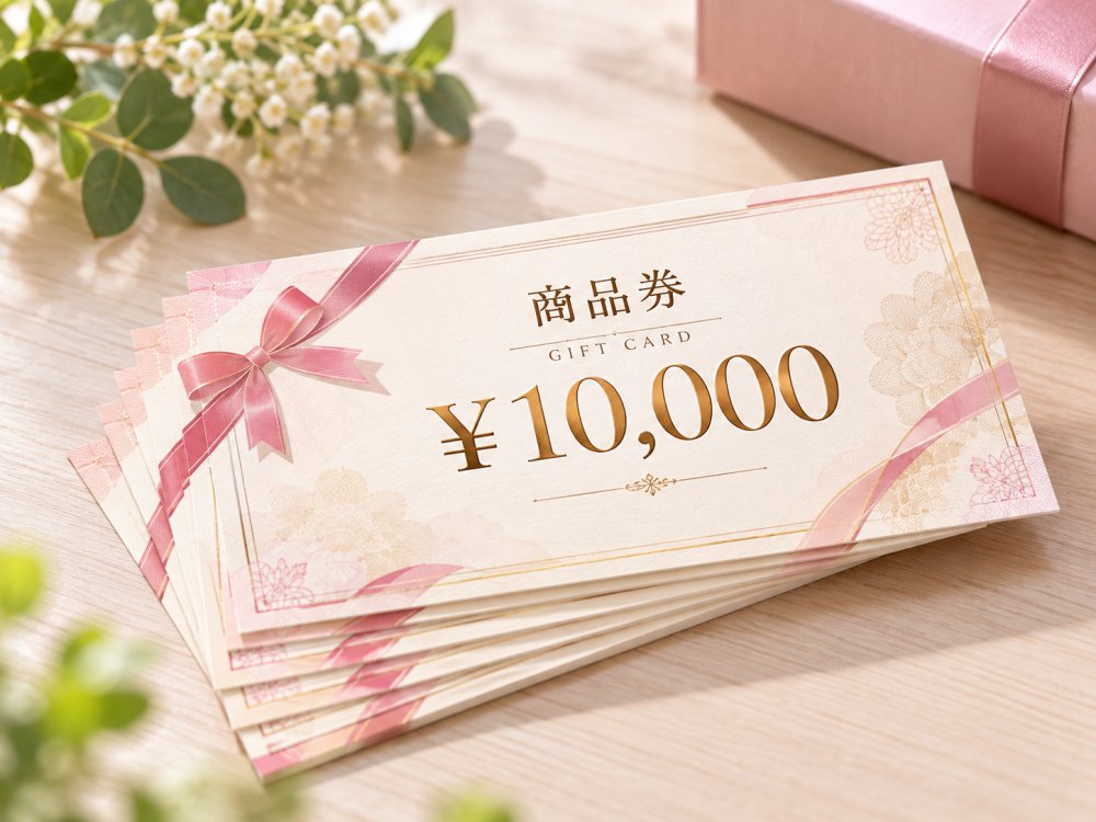 ピンクのリボンで飾られた商品券のイメージ